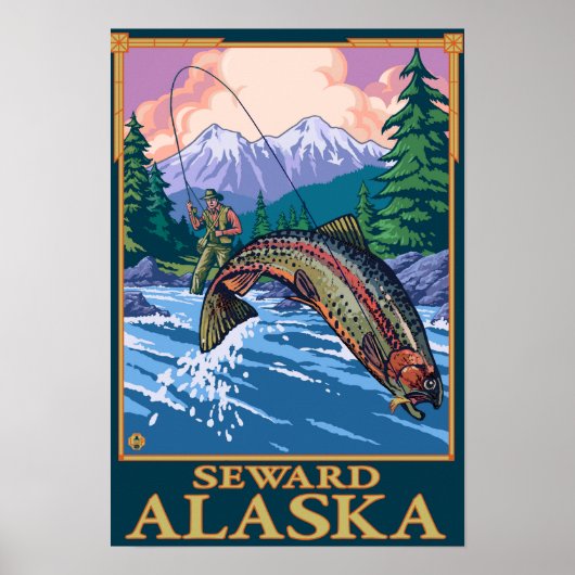 Poster Pêche à la mouche - Seward, Alaska (Devant)