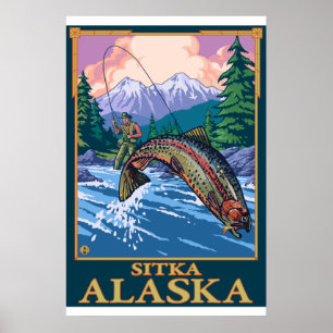 Poster Pêche à la mouche - Sitka, Alaska