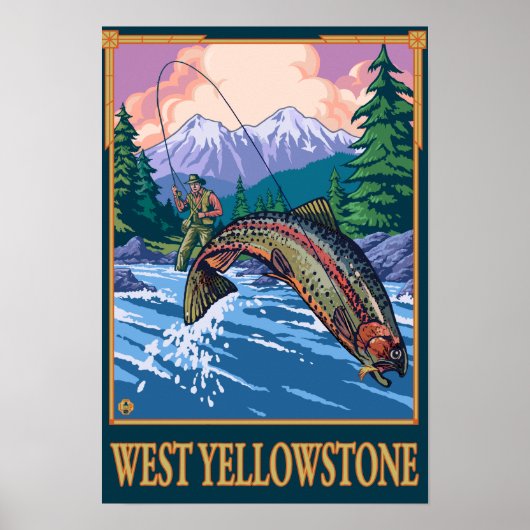 Poster Pêche à la mouche - West Yellowstone (Devant)