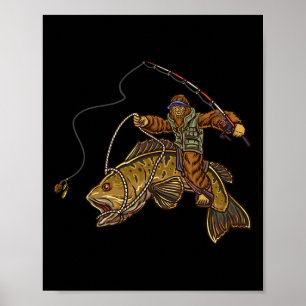 Poster Pêche à l'achigan à petite bouche Bigfoot Pêcheur 