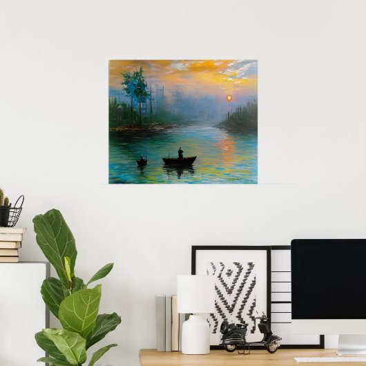 Poster Pêche à l'aube (Bureau à domicile)