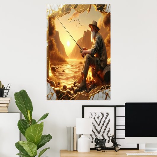 Poster Pêche à l'heure d'or (Bureau à domicile)