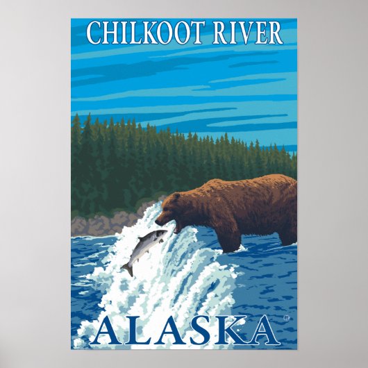 Poster Pêche à l'ours dans la rivière - rivière Chilkoot, (Devant)