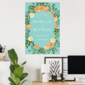 Poster Pêche Aqua Turquoise Mariage Roses Floral (Bureau à domicile)