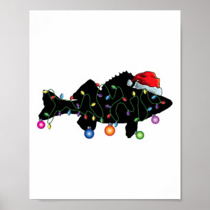 Poster Pêche au doré drôle de lumières de Noël poisson Pè