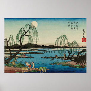 Poster Pêche au poisson sucré Tama River Utagawa Hiroshig