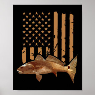 Poster Pêche au rouget rouge queue de tambour Usa drapeau