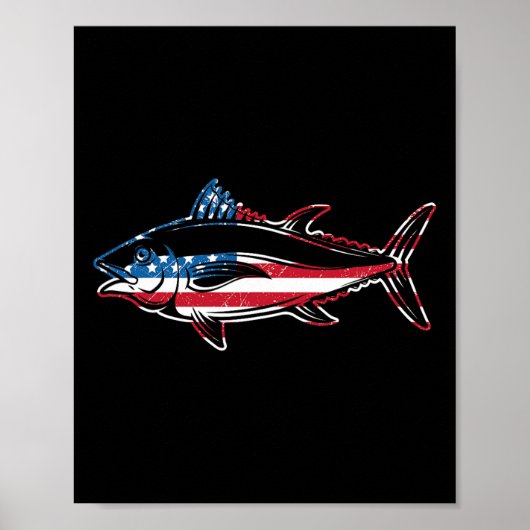 Poster Pêche au thon Drapeau américain Thon rouge géant P (Devant)