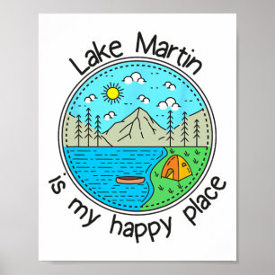 Poster Pêche Bateau Camping - Mon endroit heureux Lac Mar