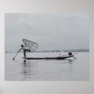 Poster pêche dans le lac inle