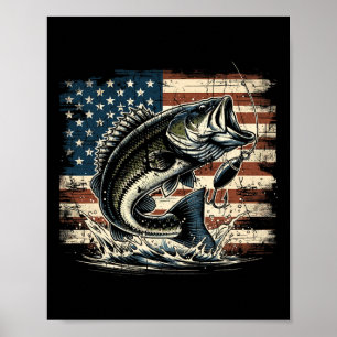 Poster Pêche Drapeau Américain B Poisson Pêcheur