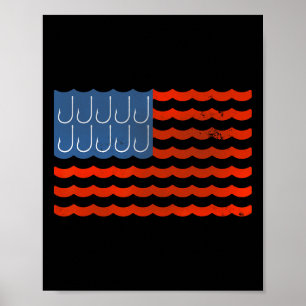 Poster Pêche Drapeau Américain Pêche Patriotique 4 Juille