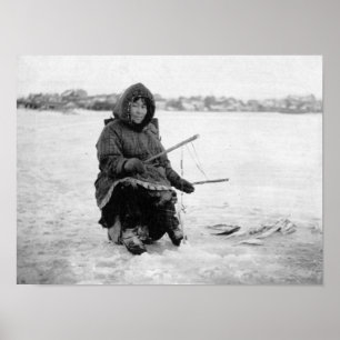 Poster Pêche esquimaude de glace dans Nome, photographie