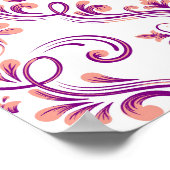 Poster Pêche et pourpre Damas motif floral élégant (Coin)