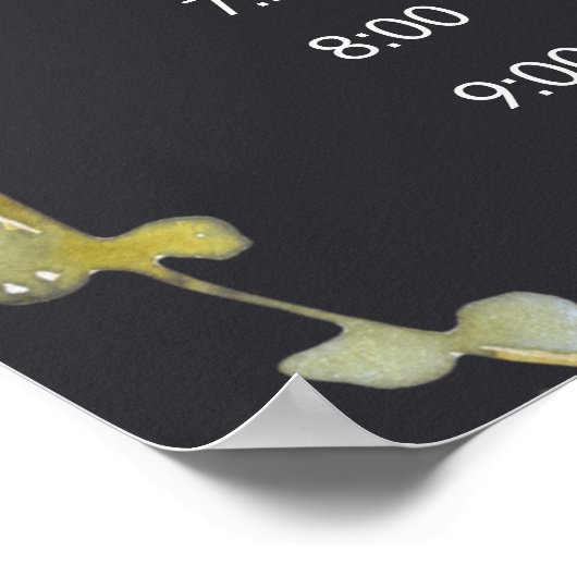 Poster Pêche Green Navy Pastel Floral Mariage Horaire (Coin)