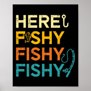 Poster Pêche ici Poisson Rétro Amateur de Poisson Pêcheur