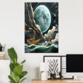 Poster Pêche Lune Sous La Falaise (Bureau à domicile)