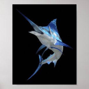 Poster Pêche Magnifique Marlin Bleu Manches Courtes
