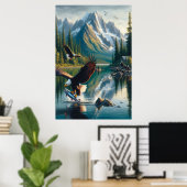 Poster Pêche majestueuse d'aigle au lever du soleil (Bureau à domicile)