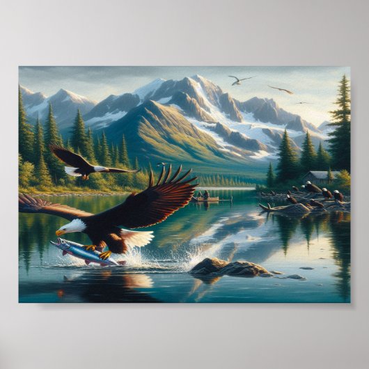 Poster Pêche majestueuse d'aigle capturé au lever du sole (Devant)