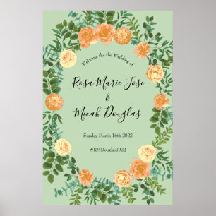 Poster Pêche Mariage vert Printemps Pastel Floral
