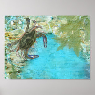 Poster Pêche océanique du crabe bleu