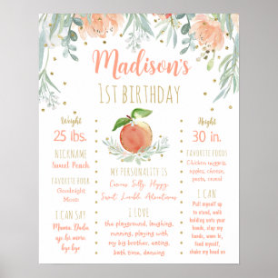 Poster Pêche or Floral Premier anniversaire Jalon