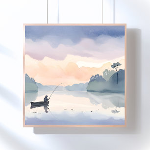 Poster Pêche Peinture aquarelle paisible du lac Airy