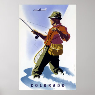 Poster Pêche vintage dans le Colorado Voyage