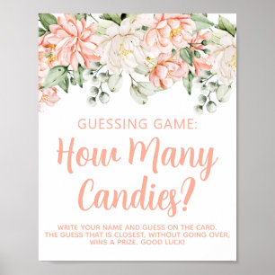 Poster Pêcher Floral Fille Baby shower Guesser Jeu