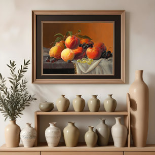Poster Pêches, raisins et pommes 