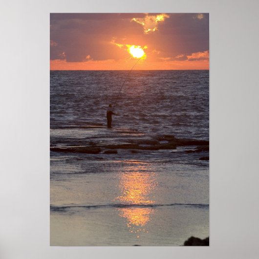 Poster Pêcheur à Byblos au coucher du soleil, Liban (Devant)