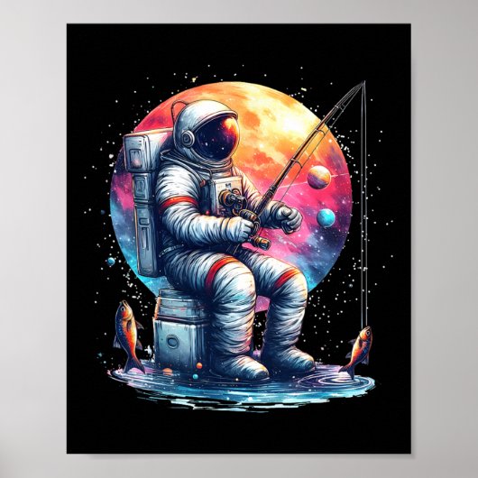 Poster Pêcheur Astronaute Dans L'espace Garçons Filles En (Devant)