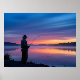 Poster Pêcheur au coucher du soleil