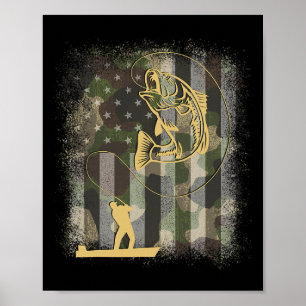 Poster Pêcheur B Caméra de pêche Camo Drapeau américain 4