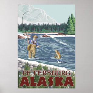 Poster Pêcheur de mouche - Pétersbourg, Alaska