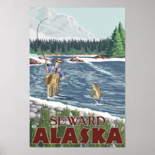 Poster Pêcheur de mouche - Seward, Alaska