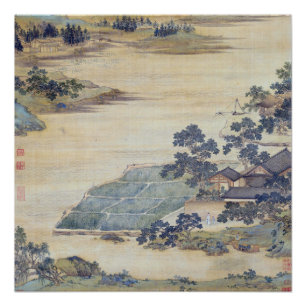 Poster Pêcheur ermite Qiu Ying peinture ancienne Chine s