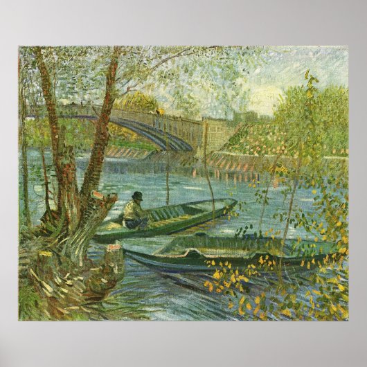 Poster Pêcheur et bateau au Pont de Clichy par van Gogh (Devant)