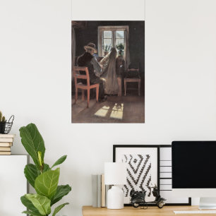 Poster Pêcheur Kræn Wollesen Réparant le Filet par Ancher