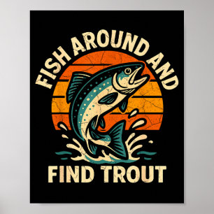 Poster Pêcheur Vintage Autour Et Trouvez Truite Pêcheur P