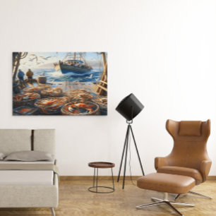 Poster Pêcheurs de la chasse au crépuscule ramassant des