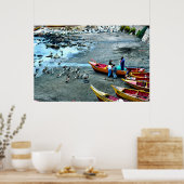 Poster Pêcheurs et pélicans, Valparaiso, Chili (Cuisine)