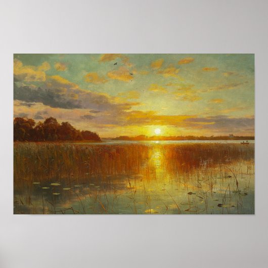 Poster Peder Monsted - Coucher de soleil sur un fjord dan (Devant)