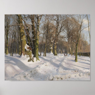 Poster Peder Monsted - Route de forêt neigeuse à la lumiè