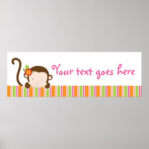 Poster Peek A Boo Pink Girl Monkey Baby Shower Banner