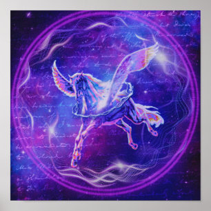 Poster Pégase Violet Cheval ailé néon Art Galactique