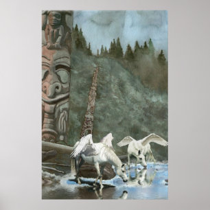 Poster Pegasi sacré, Poles de rivière et Totem Art Imagin