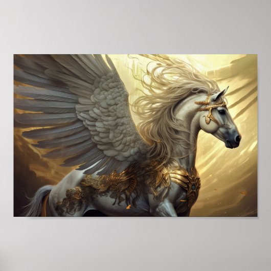 Poster Pegasus le cheval ailé en Golds et Gris (Devant)