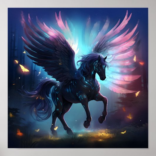 Poster pégasus translucide lumineux cheval ailé (Devant)